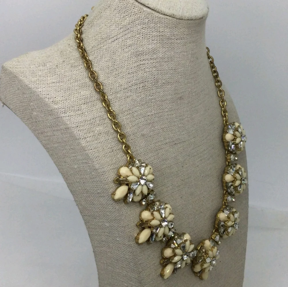 J. Crew Clear & Off White Rhinestone Statement Necklace - Picture 3 of 5